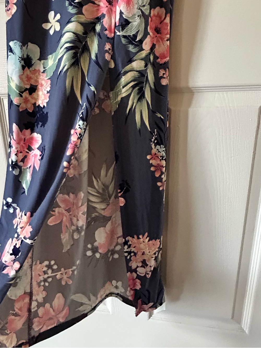 Derek Heart Navy Floral Maxi Dress Spaghetti Strap Elastic Waist - Size Small - Picture 6 of 15